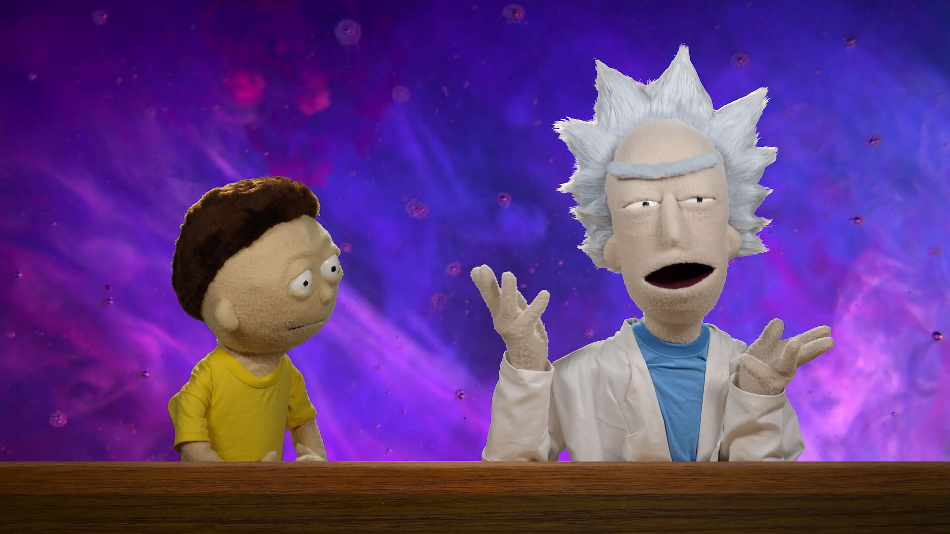 Rick and Morty puppets star in a commercial for the Rick and Morty Blu-ray