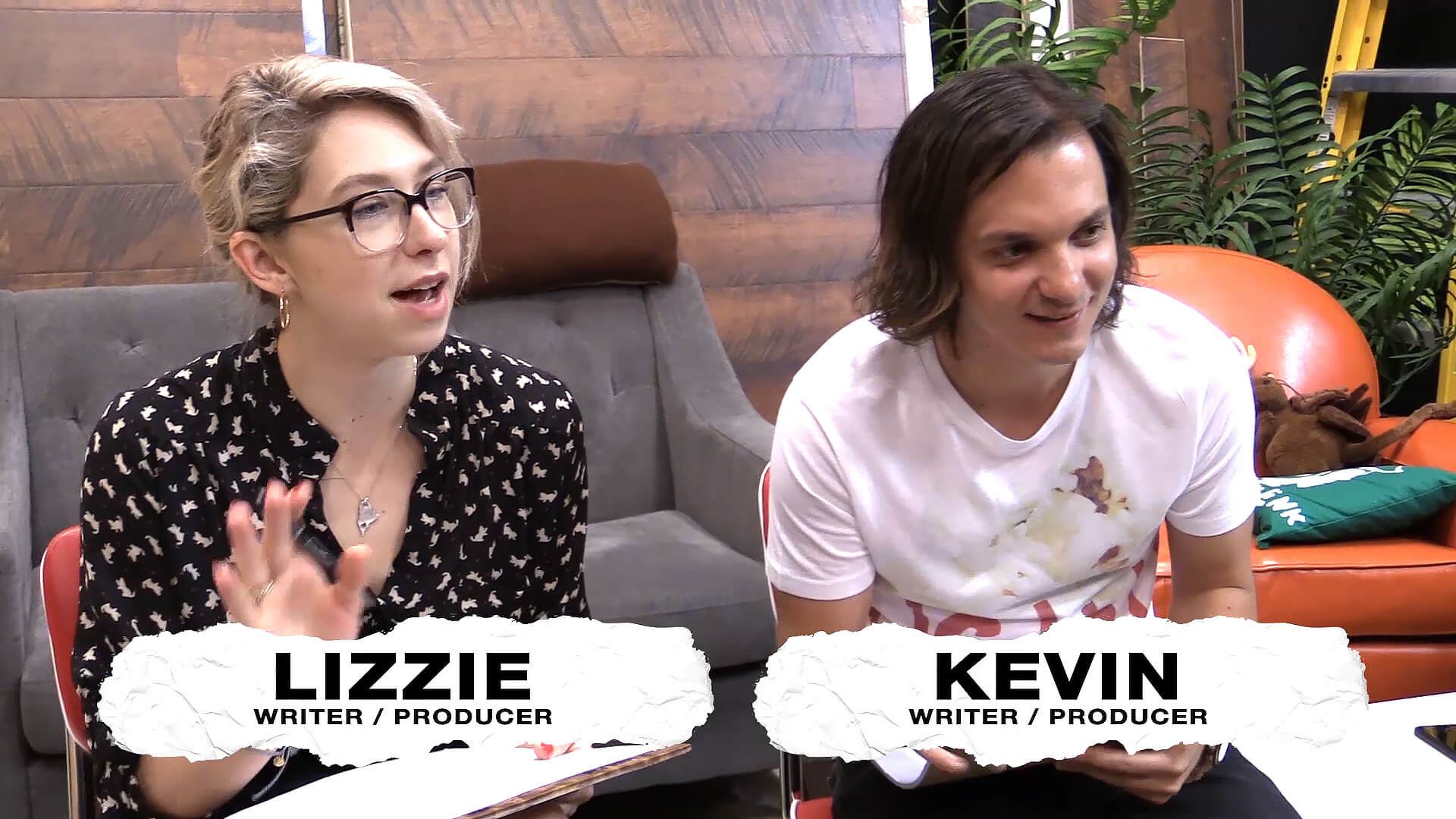 GMM writers Lizzie and Kevin introduce themselves in a segment for Good Mythical Crew directed by Todd Bishop
