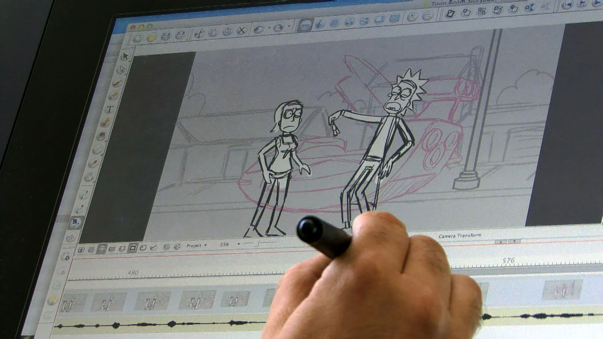 An animator draws storyboards for Rick and Morty season one