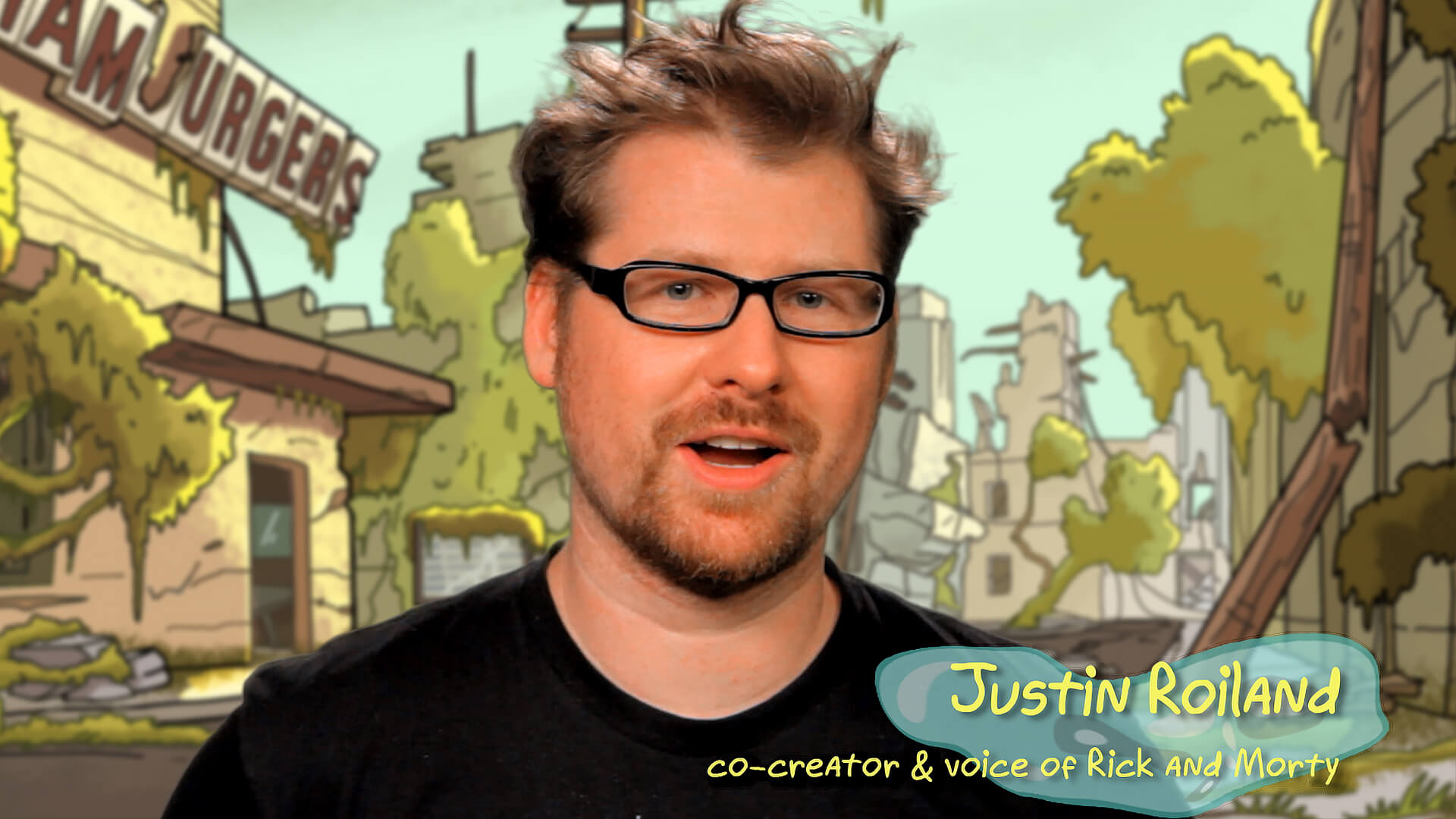 Rick and Morty co-creator Justin Roiland in a segment from the Rick and Morty blu-ray behind-the-scenes produced by Todd Bishop