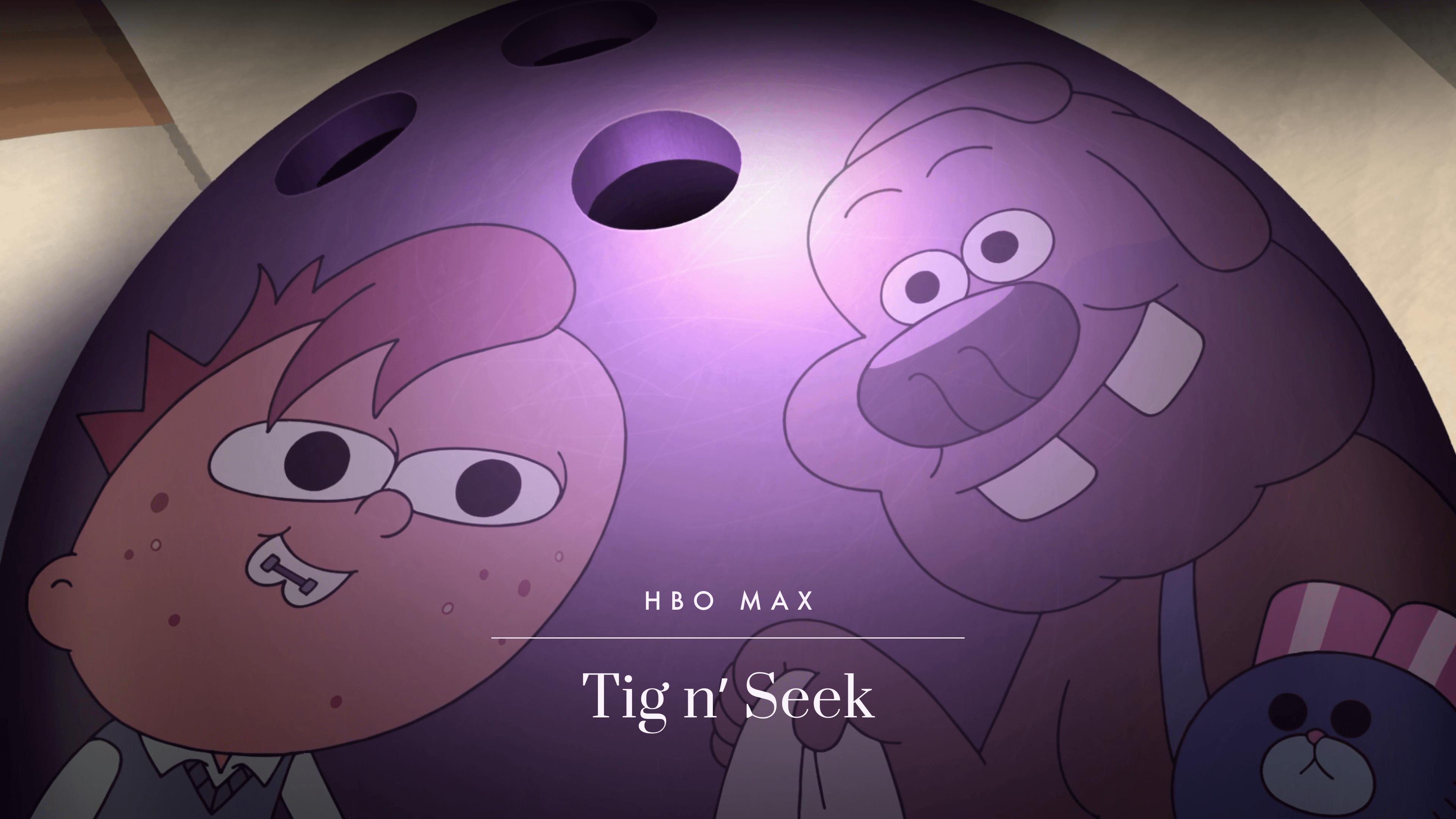 Cover image of Boss and Tiggy reflected in the shine of a bowling ball in a scene from HBO's Tig N' Seek edited by Todd Bishop